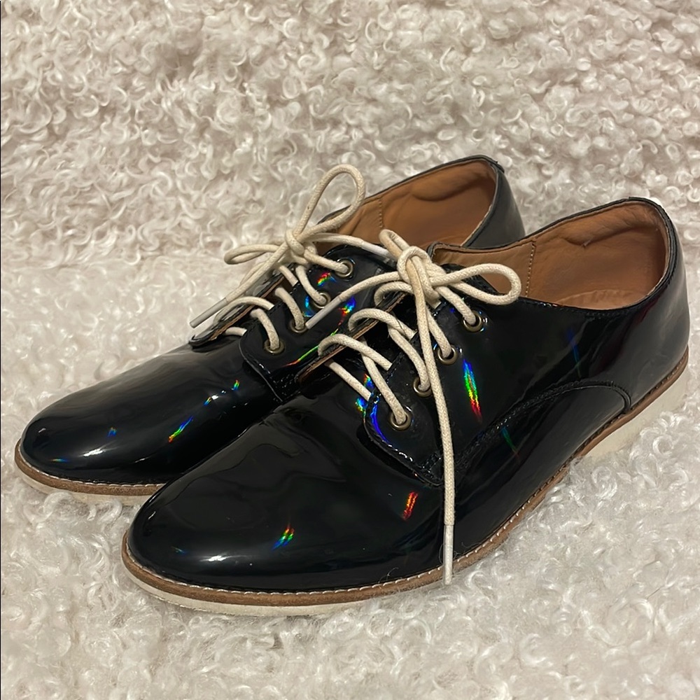 Rollie Australia Derby Women’s Black Patent Holographic Leather Oxford Shoes